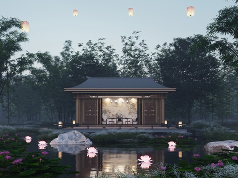  现代新中式景观亭3d模型 