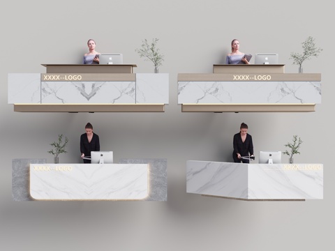 现代异形前台服务台前台异形岛台现代服务台酒店前台公司前台su模型