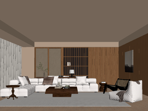 现代原木客厅 沙发组合su模型