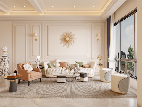  法式别墅轻奢客厅3d模型 