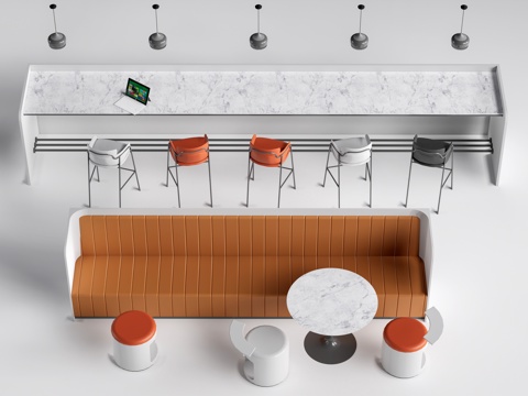 现代卡座沙发 吧台桌椅 办公桌椅 洽谈桌椅su模型