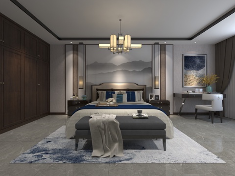  新中式卧室3d模型3d模型 