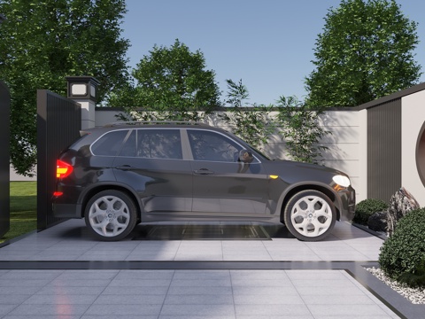  新中式庭院景观 围墙景墙 庭院入户门 庭院停车场 汽车库组合3d模型 