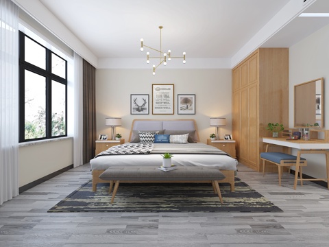  北欧主卧室3d模型3d模型 