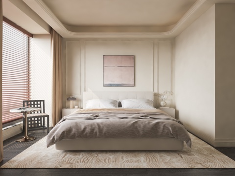 现代法式卧室 双人床su模型