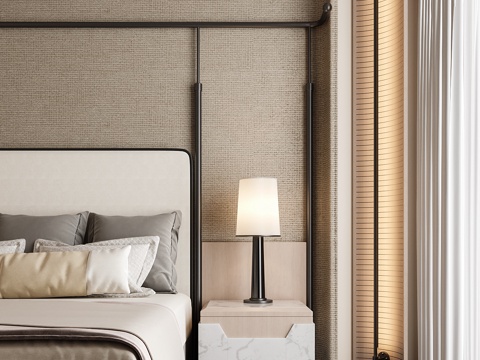 现代床头柜 台灯su模型