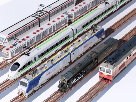 现代火车头 和谐号火车 高铁列车su模型