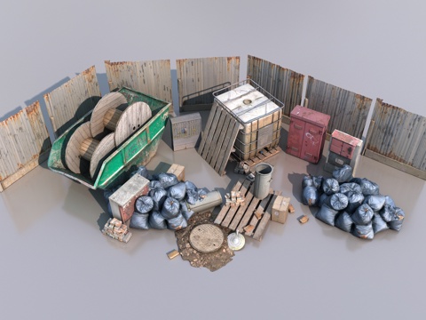  破旧环卫设施3d模型 