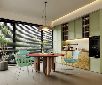  现代餐厅 餐桌椅 餐边柜3d模型 