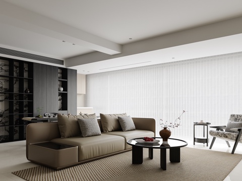 现代轻奢客厅 沙发组合 单椅su模型