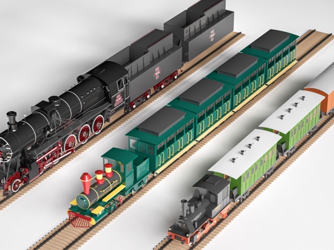 现代火车头 蒸汽火车头 观光小火车 游乐园小火车su模型