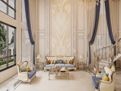  法式别墅客厅3d模型 