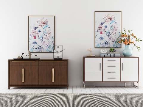  北欧现代北欧中式端景台3d模型 