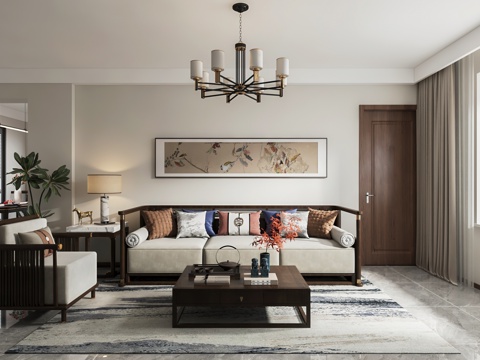  新中式客餐厅 开放厨房 干区3d模型 