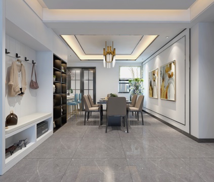  后现代风格客餐厅衣架酒柜吧台3d模型 