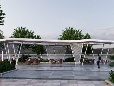 现代景观廊架3d模型 