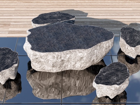 现代户外石桌椅 户外休闲桌椅 石桌石凳su模型