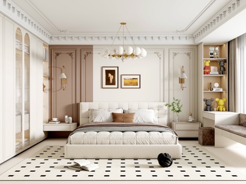  法式奶油风主卧卧室3d模型 