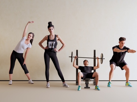 运动人物su模型