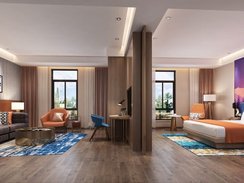  现代酒店客房3d模型 