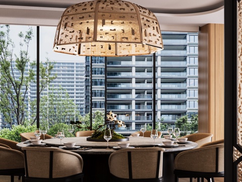 现代餐饮包厢 吊灯su模型