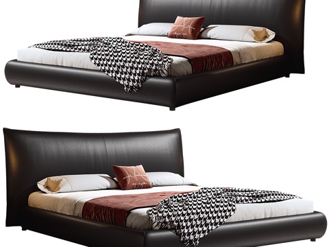  现代床 意式极简床 双人床 香奈儿床 落地床 真皮床 黑色床3d模型 