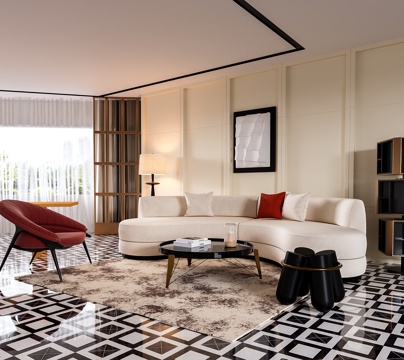 现代轻奢客厅 沙发组合su模型