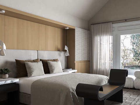 现代卧室 老人房 双人床 主卧su模型