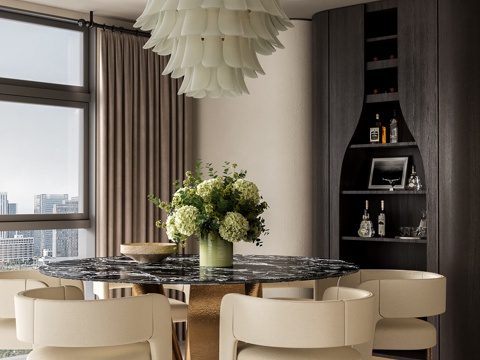 现代轻奢餐厅 餐桌椅组合su模型