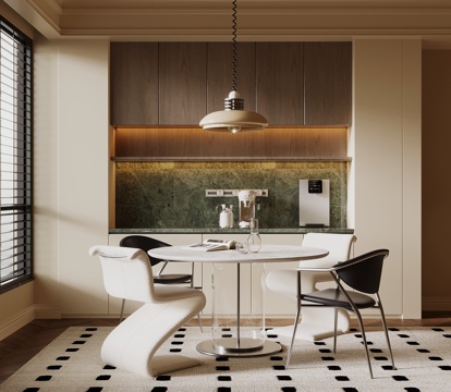  中古风餐厅 餐桌椅 酒柜 餐边柜3d模型 