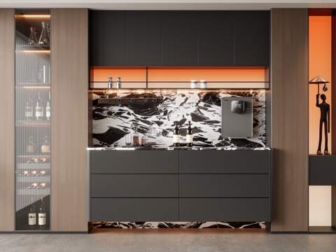 现代意式酒柜 餐边柜su模型