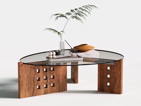 现代玻璃茶几 中古木质椭圆茶几su模型