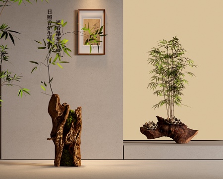 新中式竹子 盆栽 盆景su模型