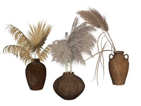 侘寂风植物花瓶装饰摆件su模型