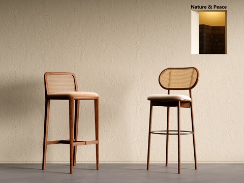 中古吧椅 吧凳 木吧椅 藤编吧椅su模型