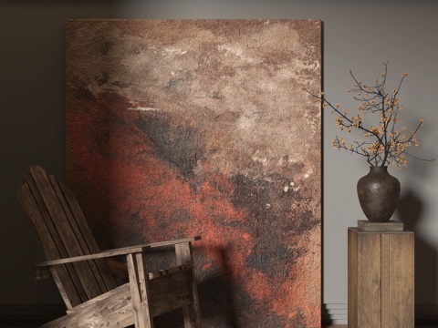 侘寂风装饰画 花瓶花艺su模型