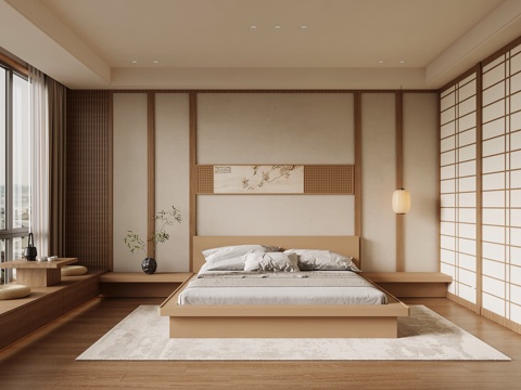 新中式卧室 日式卧室su模型