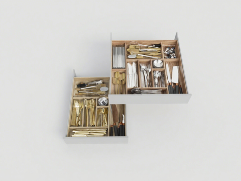 现代厨房餐具收纳抽屉 金银餐具su模型