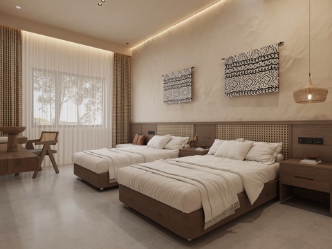 侘寂风客房 标准间su模型