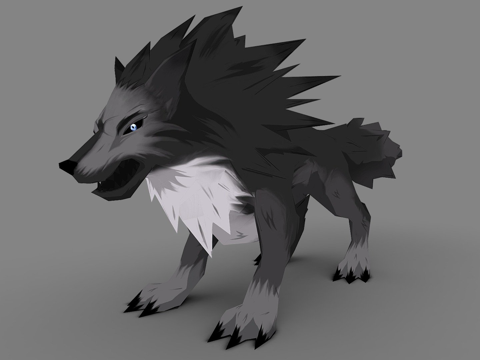 动漫狼低多边形su模型