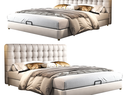  现代床 意式极简床 双人床 华夫格床 拉扣床 落地床 皮革床3d模型 