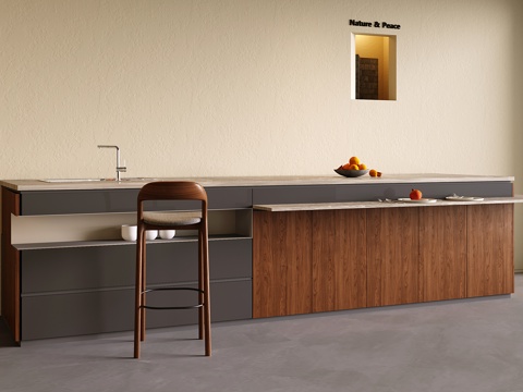 现代吧台 中古中岛台 吧椅su模型