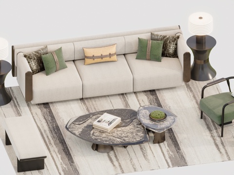 新中式沙发组合su模型