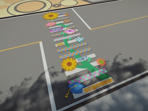 现代学校开学主题创意艺术彩绘网红趣味道路斑马线su模型