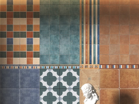 美式拼花瓷砖 马赛克瓷砖su模型