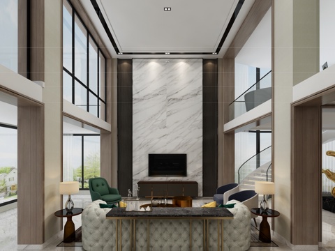  现代客厅餐厅入户3d模型 