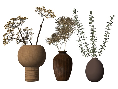 现代植物花瓶装饰摆件su模型