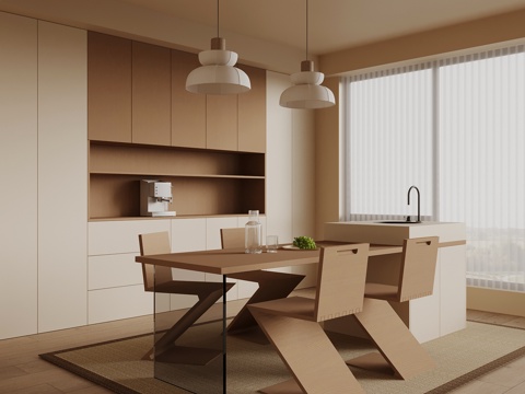 现代餐厅 餐桌椅 岛台 酒柜su模型