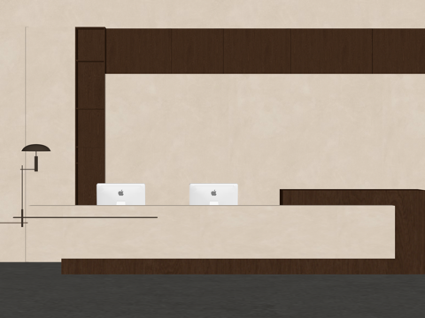 中古风吧台 接待台 背景墙su模型