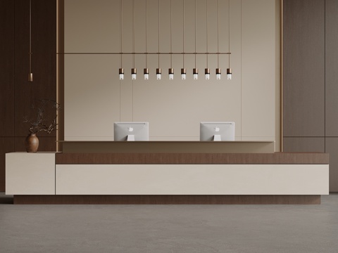 中古风吧台 接待台 背景墙su模型